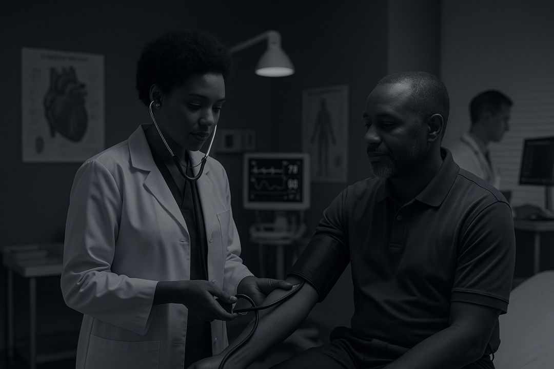 Doctor checking patient's blood pressure